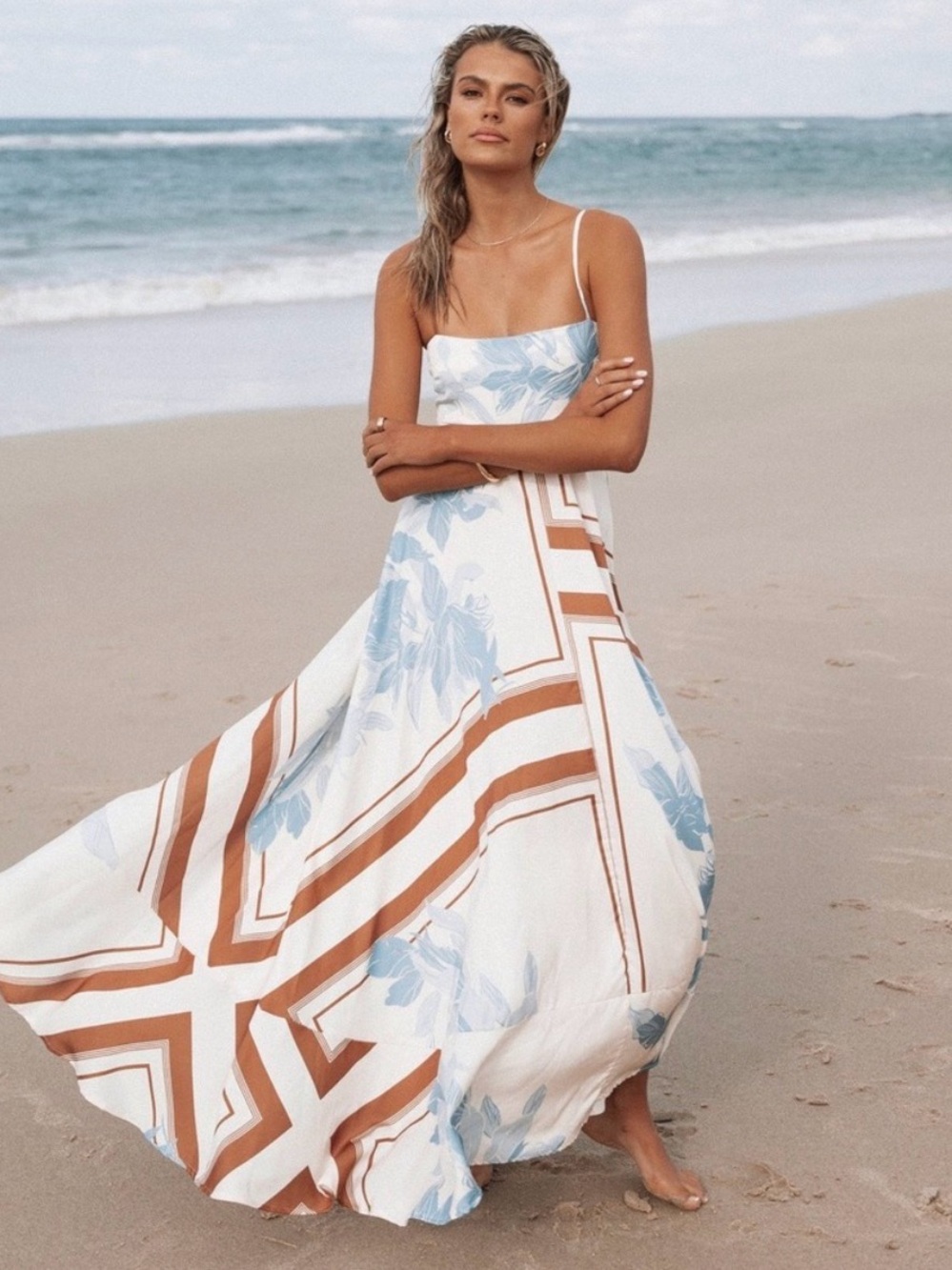 Petal and pup Eleanor Maxi Dress with Tan Geo Stripes